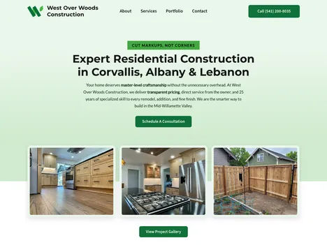 West Over Woods Construction website screenshot