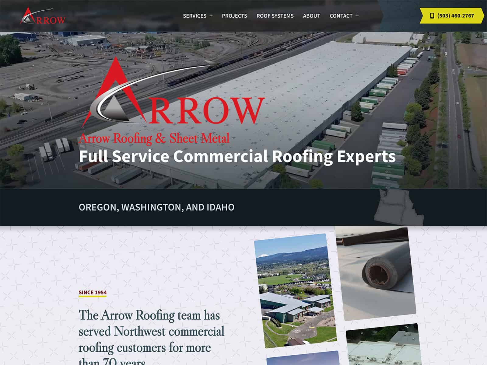 Arrow Roofing & Sheet Metal desktop homepage