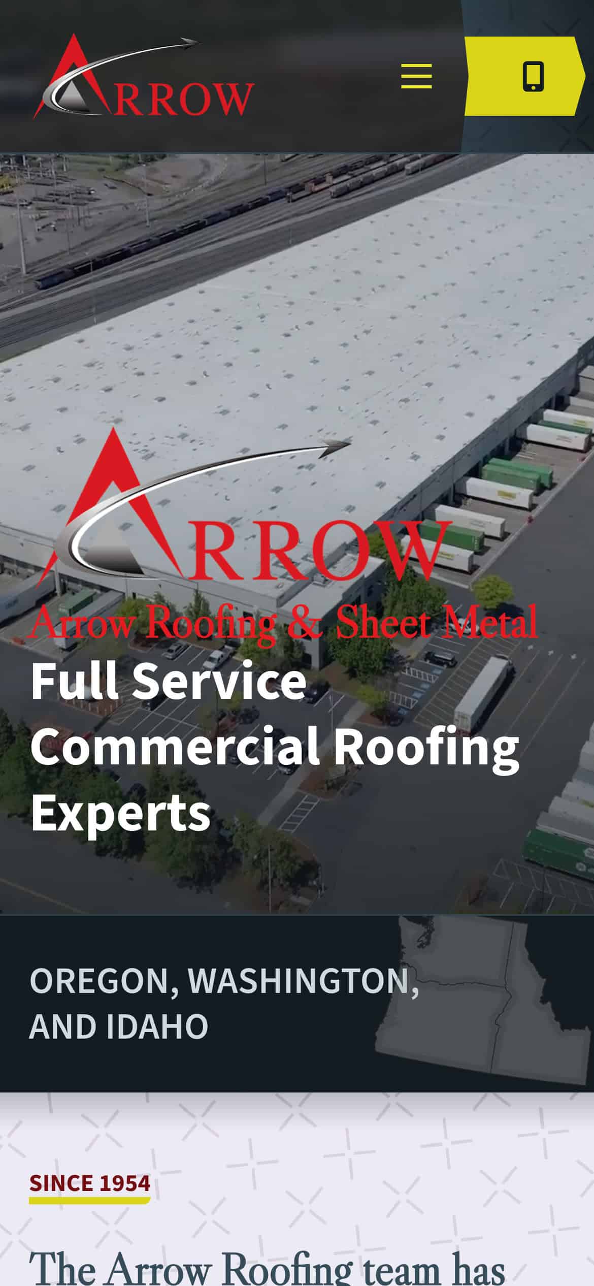 Arrow Roofing & Sheet Metal mobile homepage