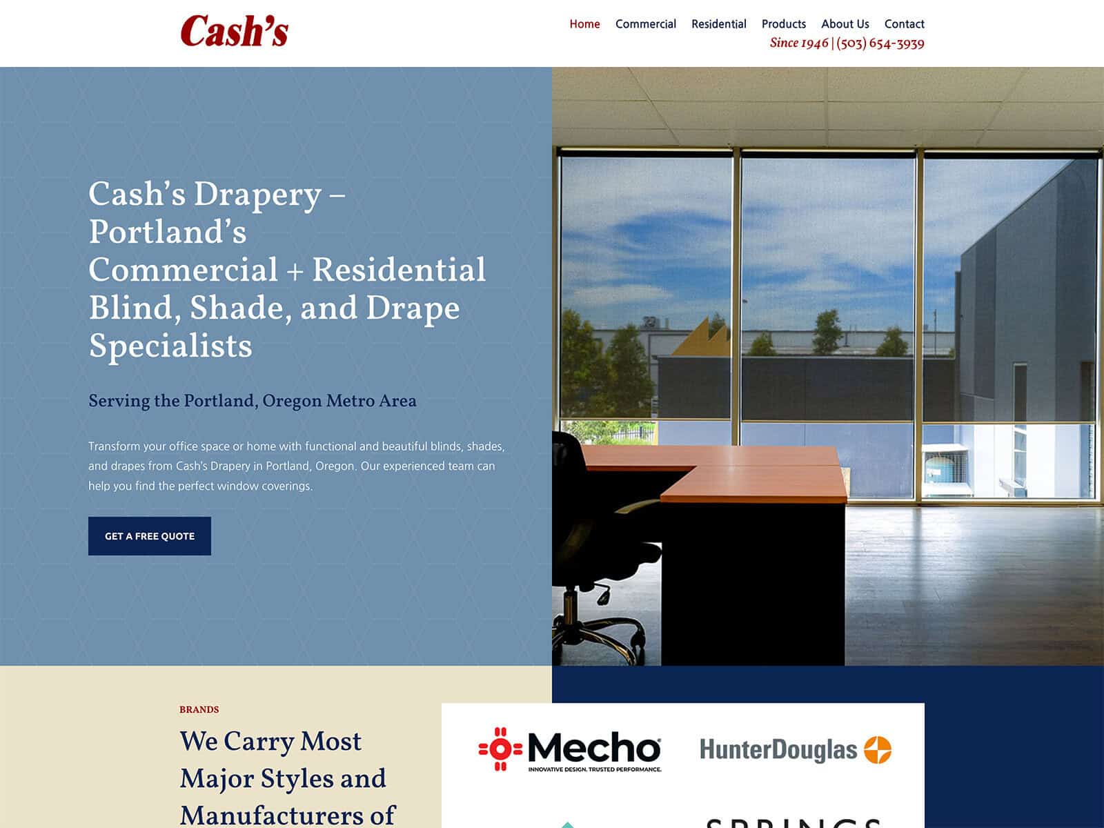 Cash’s Drapery desktop homepage