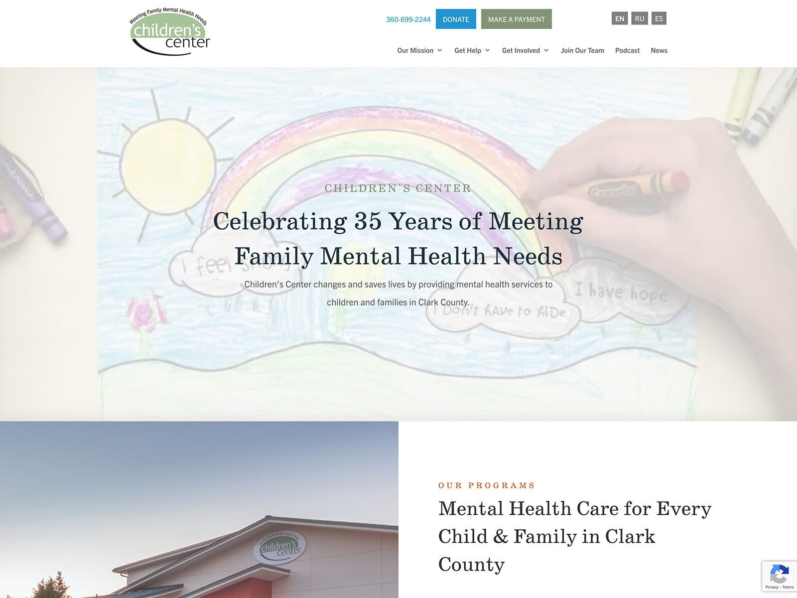 Children’s Center desktop homepage