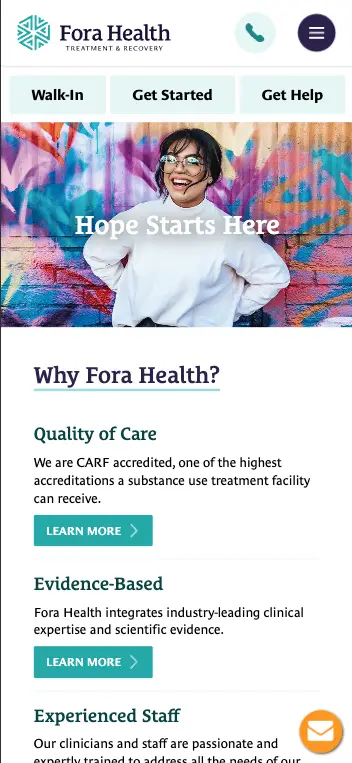 Fora Health mobile homepage screenshot.