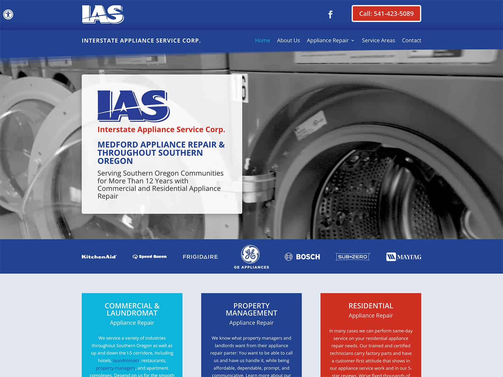 Interstate Appliance Service desktop homepage