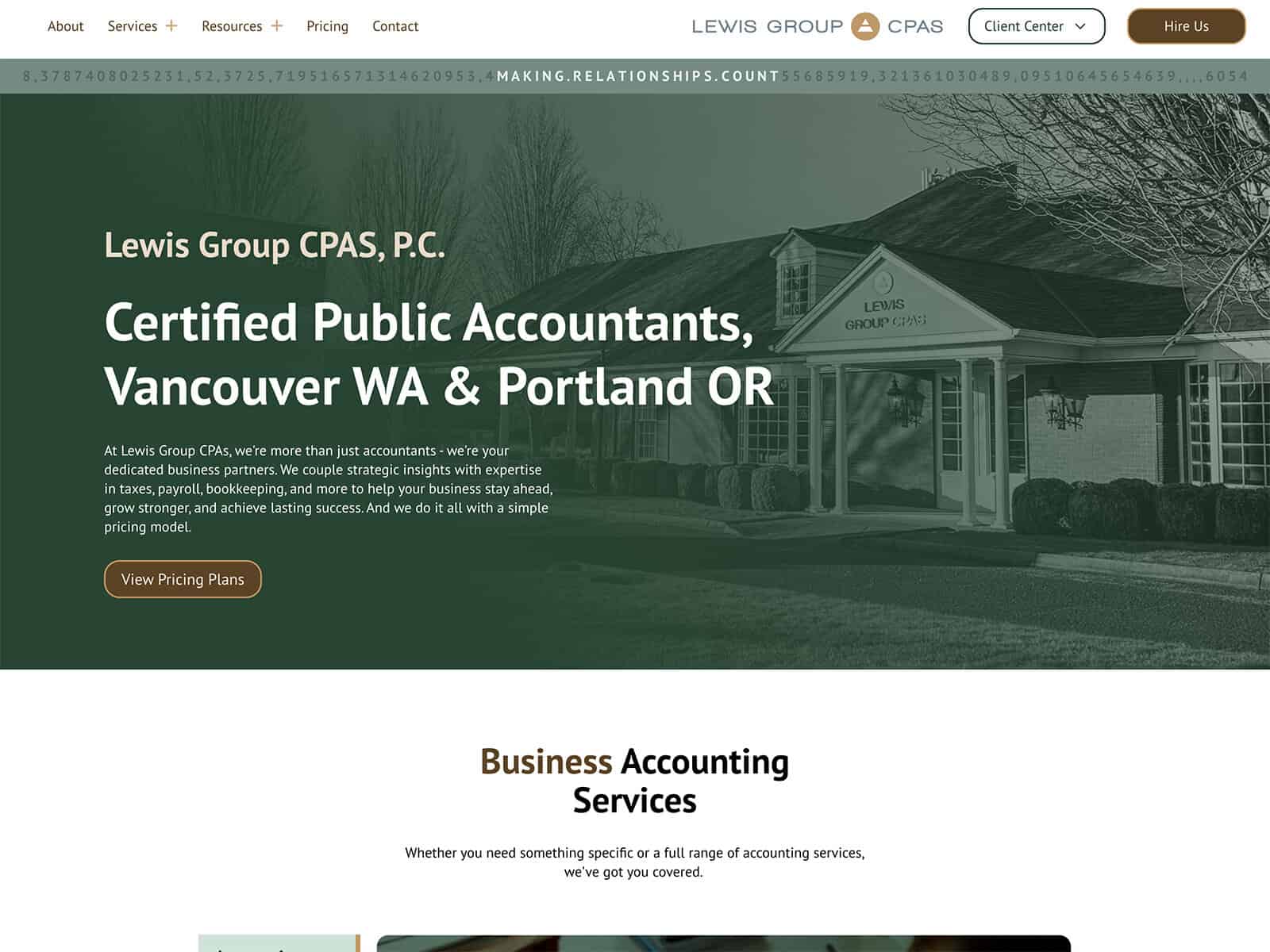 Lewis Group CPAs desktop homepage