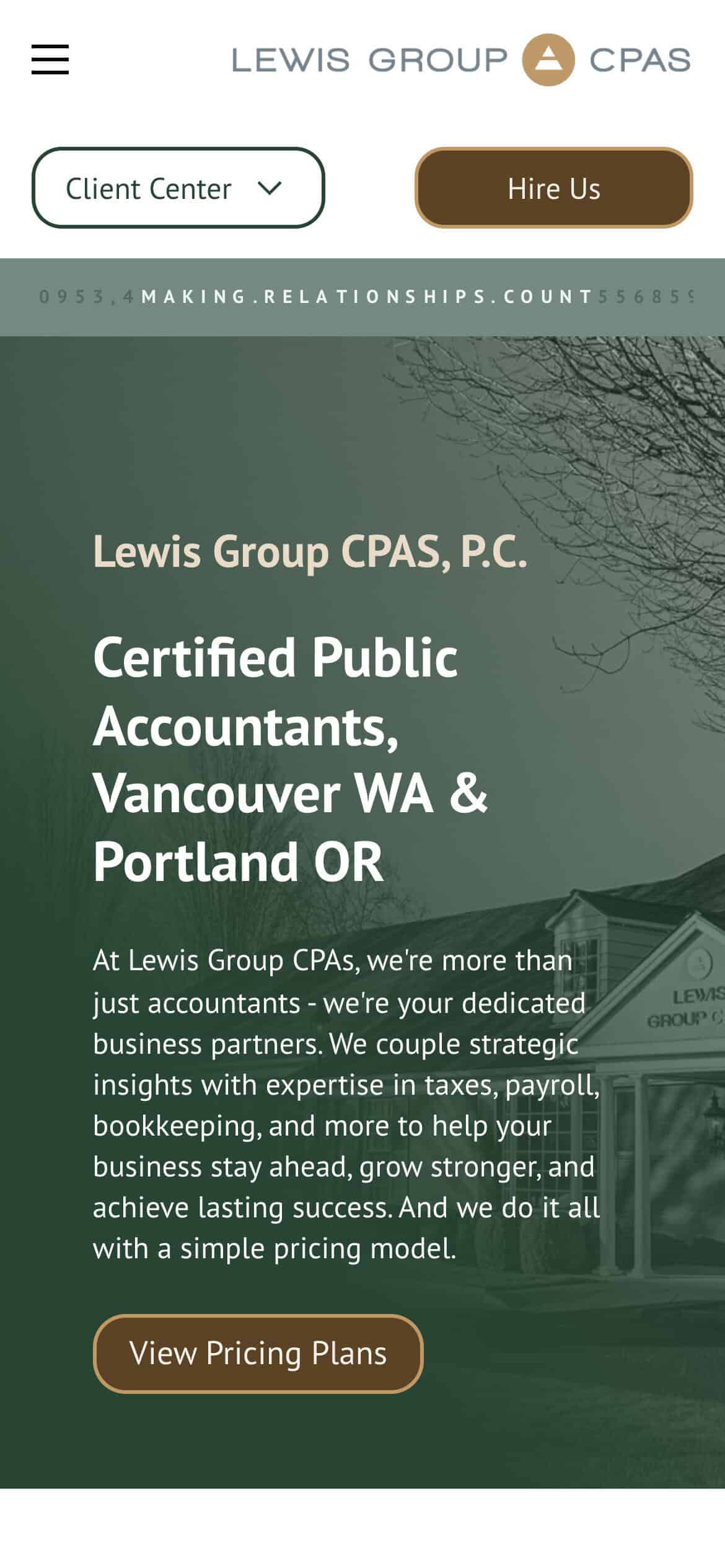 Lewis Group CPAs mobile homepage