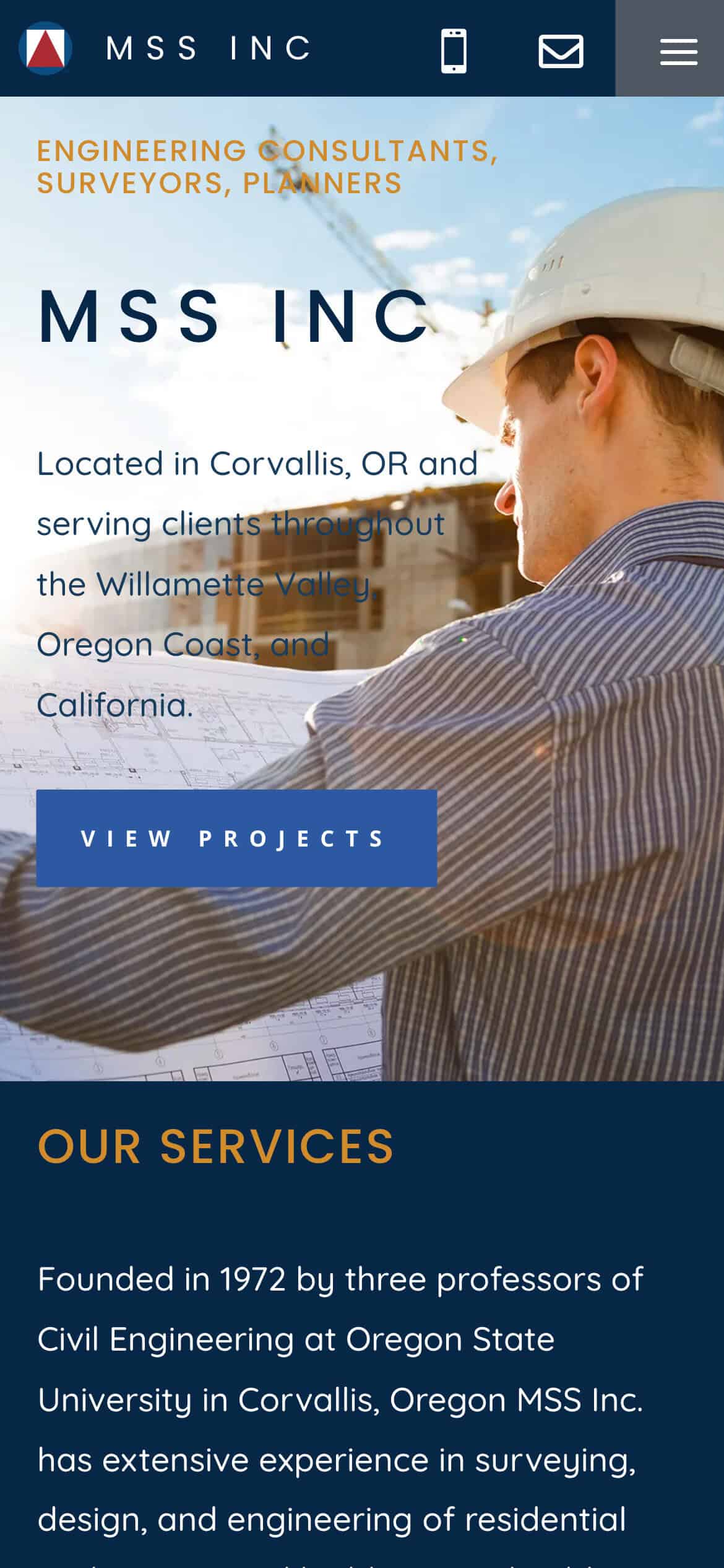 MSS Inc. Engineering Consultants mobile homepage