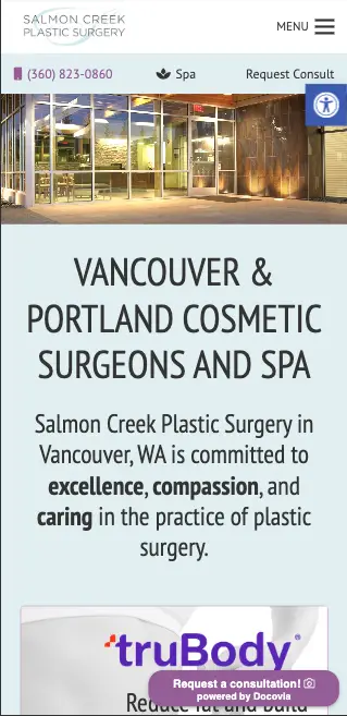 Mobile screenshot of Salmon Creek Plastic Surgery website.