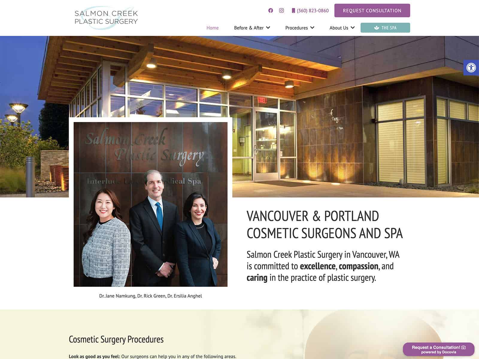 Salmon Creek Plastic Surgery desktop homepage