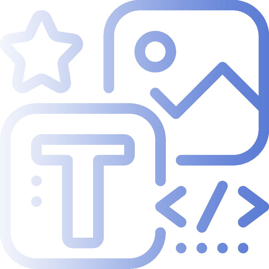 Website development icon showing line drawings of images, text, and code.
